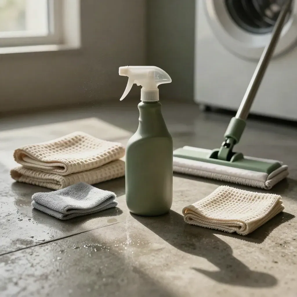 Kit per la pulizia su pavimento di lavanderia, con mop, spray e panni lucidi